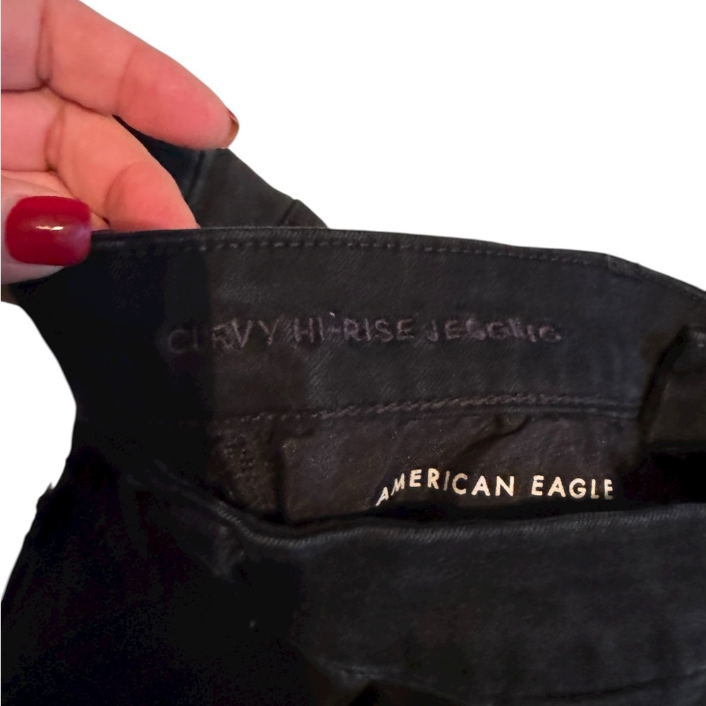 American Eagle Curvy High Rise Jeans Jeggings Size 8 Black Distressed Grunge - Picture 6 of 8